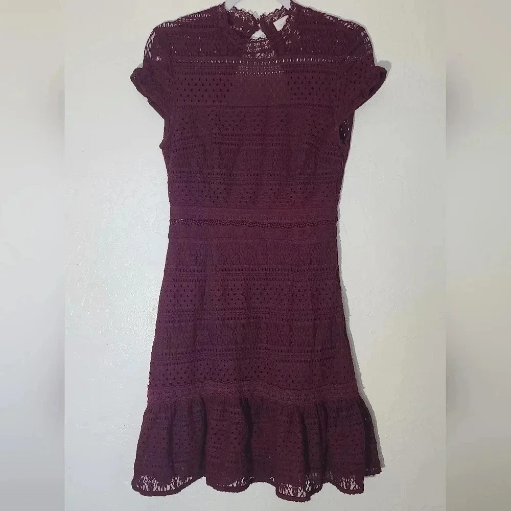 Anthro Foxiedox | Burgundy Ellie Fit & Flare Lace Dress Sz M - Picture 2 of 10
